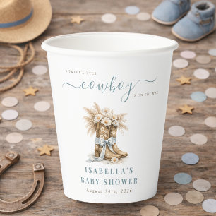 Gobelets En Papier Un petit Cowboy Bottes Western Bleu Coquette Nœud