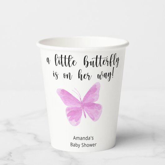 Gobelets En Papier Un petit papillon est en chemin Baby shower (Verso)