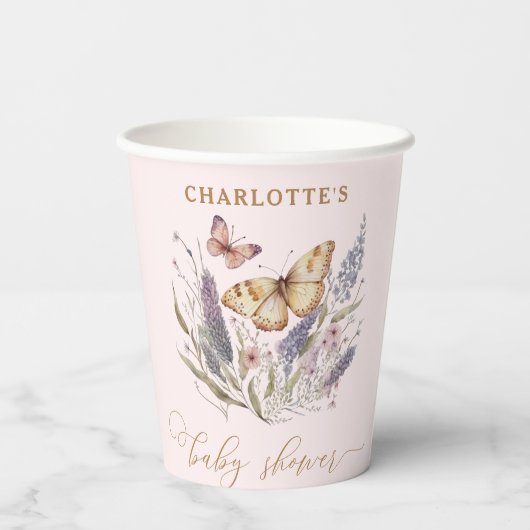 Gobelets En Papier Un Petit Papillon Est En Chemin De Baby shower (Verso)