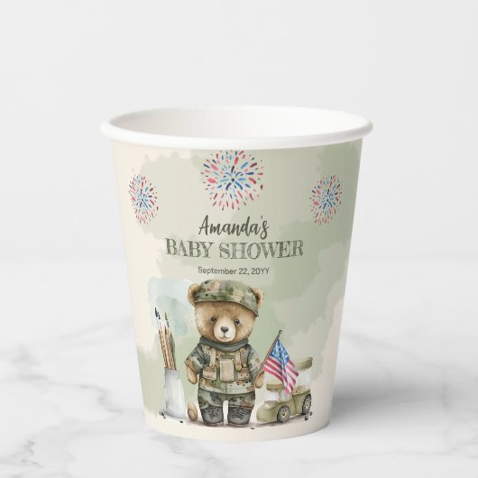 Gobelets En Papier Un Petit Soldat Boy Teddy Bear Baby shower (Recto)