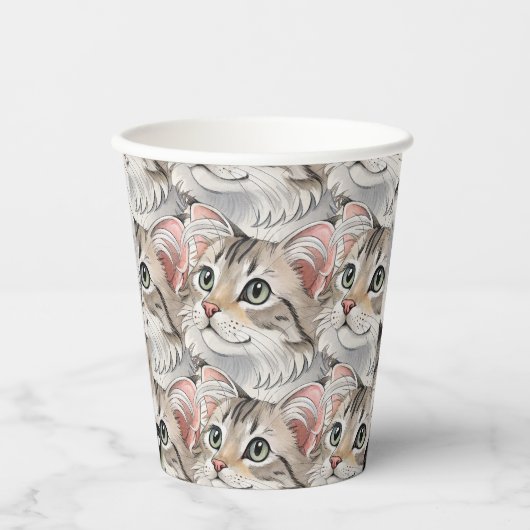 Gobelets En Papier Une aquarelle American Curl, chat (Recto)