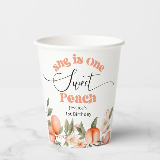Gobelets En Papier Une douce aquarelle pêche 1er anniversaire (Recto)