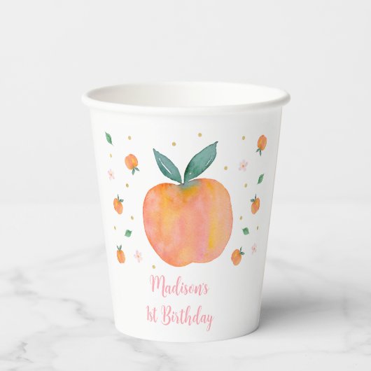 Gobelets En Papier Une douce Pêche Coupes de papier d'anniversaire (Verso)