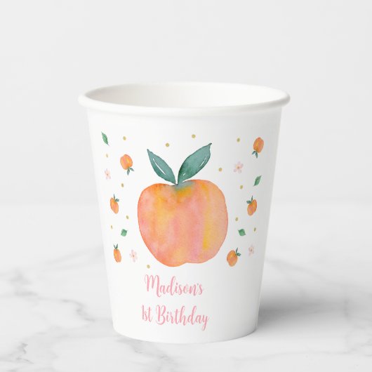 Gobelets En Papier Une douce Pêche Coupes de papier d'anniversaire (Recto)