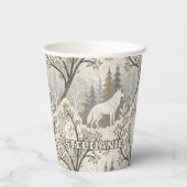 Gobelets En Papier Une forêt d'hiver paisible avec des loups blancs (Verso)