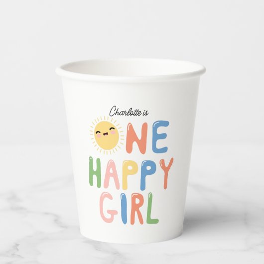 Gobelets En Papier Une joyeuse fille Invitation d'anniversaire 1er An (Recto)