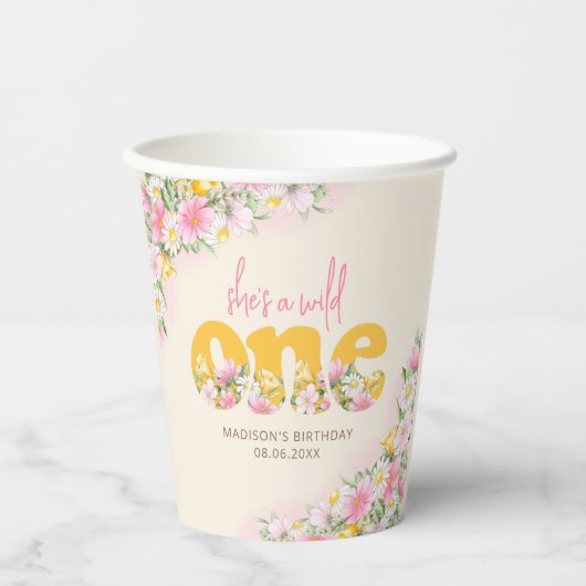 Gobelets En Papier Une moutarde sauvage et Fleur sauvage rose Anniver (Recto)