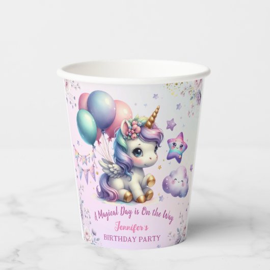 Gobelets En Papier Unicorn Anniversaire Fille Purple & Gold Papier (Recto)