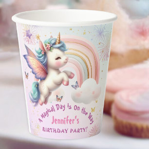 Gobelets En Papier Unicorn Anniversaire fille Purple Pink Papier