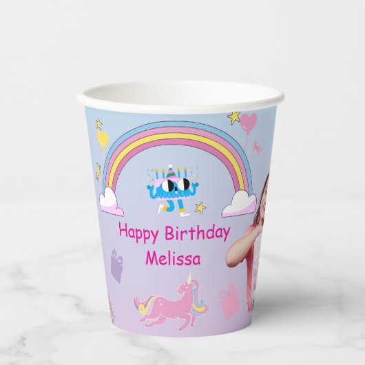 Gobelets En Papier Unicorn Birthday Girl Cup - Custom 8oz Party Cup (Recto)