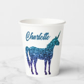 Gobelets En Papier Unicorn Sparkles aqua blue ombre Nom personnalisé (Verso)