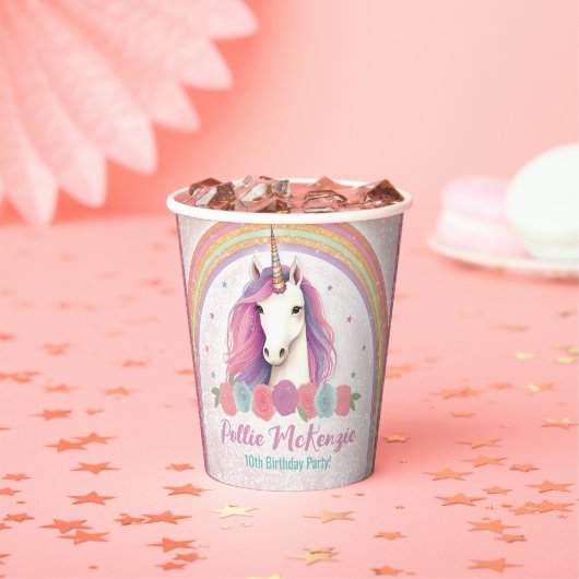 Gobelets En Papier Unicorne rose, Rose et Rainbow Birthday Party (Insitu)