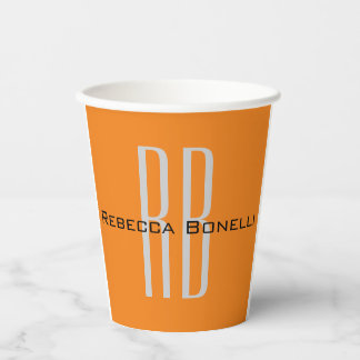 Gobelets En Papier Unique Unique Orange Initiales Monogramme Moderne