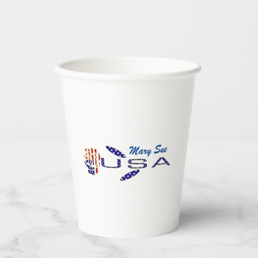 Gobelets En Papier USA Rose Drapeau sur son côté Bleu Personnalisé (Recto)