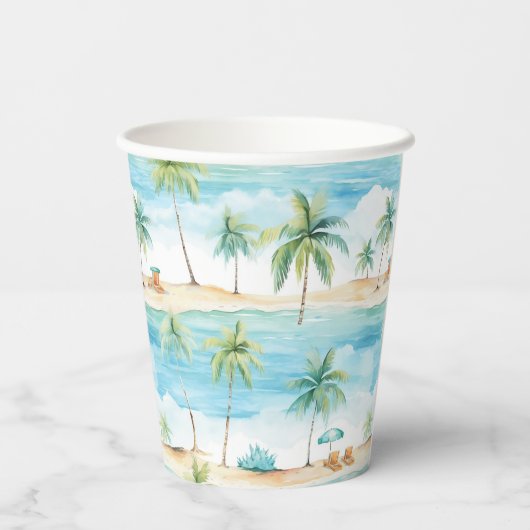 Gobelets En Papier Vacances d'été Plage Palm Trees - (Verso)