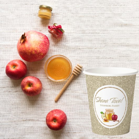 Gobelets En Papier Vacances juive blanche et or Rosh Hashanah