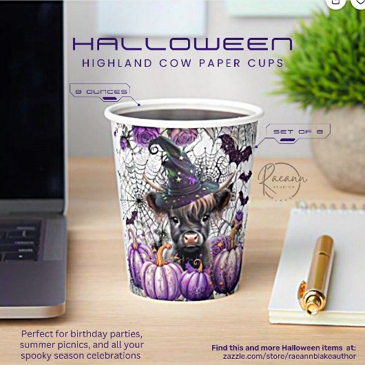 Gobelets en papier Vache des Highlands Halloween