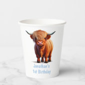 Gobelets En Papier Vache Highland BONJOUR D'ANNIVERSAIRE Bleu (Recto)