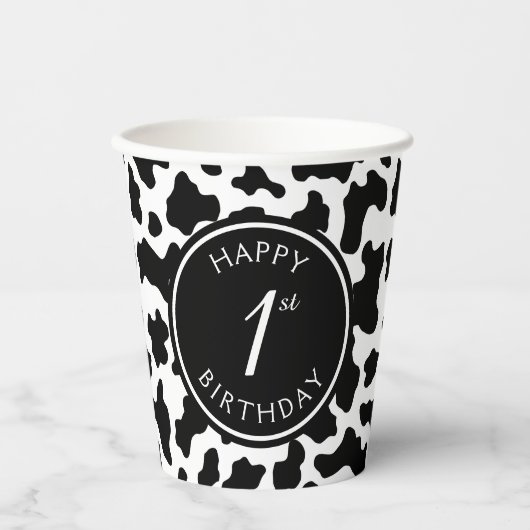 Gobelets En Papier Vache noire et blanche Imprimer Cowboy Premier ann (Recto)