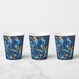 Gobelets En Papier Vagues royales de fantaisie Tourbillons de bleu et