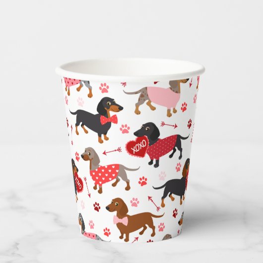 Gobelets En Papier Valentine Dachshund (Recto)