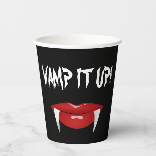 Gobelets En Papier "VAMP IT UP !" Vampire Fangs Halloween (Recto)