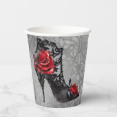 Gobelets En Papier Vampy Vogue Grunge | Stiletto Lace Bootie Roses (Recto)