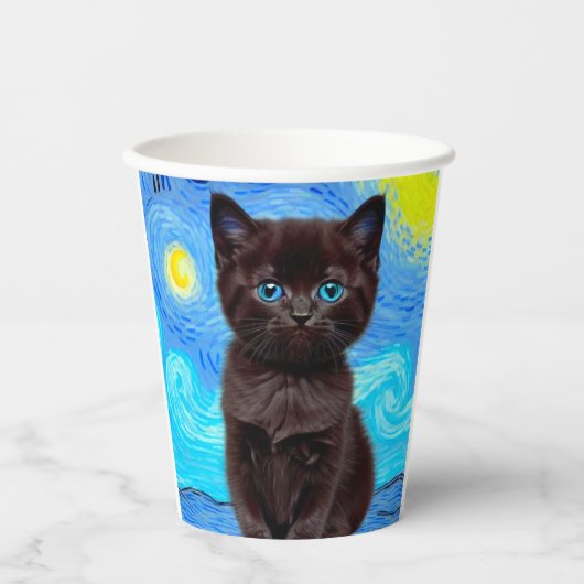 Gobelets En Papier Van Gogh Starry Night Black Cat (Recto)