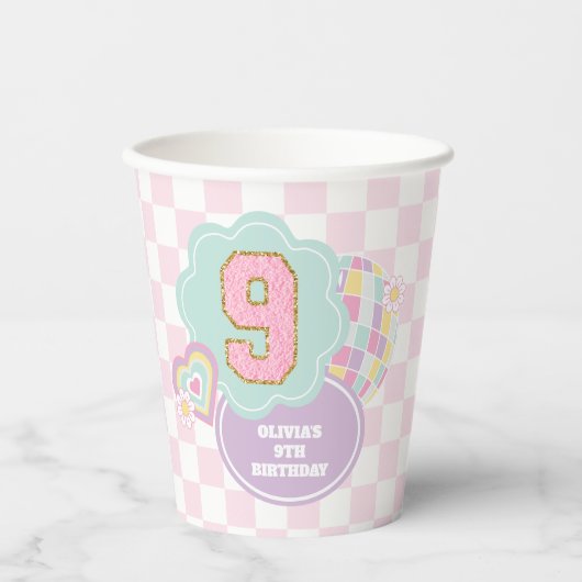 Gobelets En Papier Varsity pastel patch preppy 9e Anniversaire (Recto)