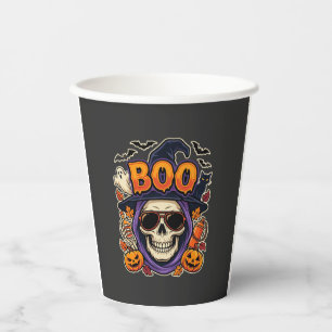 Gobelets En Papier Vecteur de lunettes de soleil crâne Boo Halloween