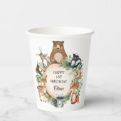Gobelets En Papier Végétation Forêt Boisée Animaux Joyeux Anniversair (Recto)