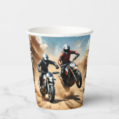 Gobelets En Papier Vélos Dirt Moto Courant Dans Le Désert, (Verso)