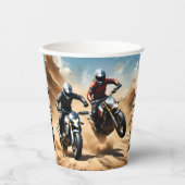 Gobelets En Papier Vélos Dirt Moto Courant Dans Le Désert, (Recto)