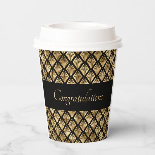 Gobelets En Papier Ventilateurs géométriques élégants Gold et Black A (Verso)