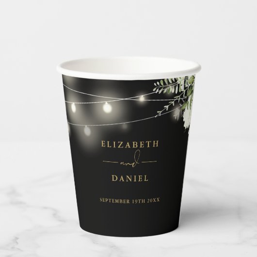 Gobelets En Papier Verdure Floral Lights Black Gold Mariage (Verso)