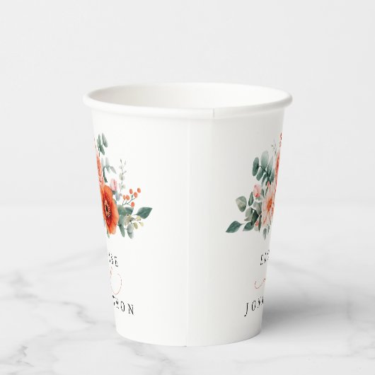 Gobelets En Papier Verona Sunset Bright Orange Moderne Mariage Floral (Droite)