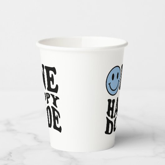 Gobelets En Papier Verre bleu Preppy Smile Un mec heureux (Gauche)