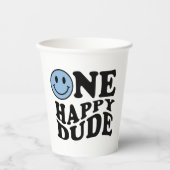 Gobelets En Papier Verre bleu Preppy Smile Un mec heureux (Recto)