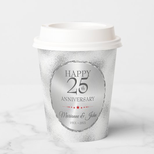 Gobelets En Papier Verre gris clair Foggy moderne - 25e anniversaire  (Verso)