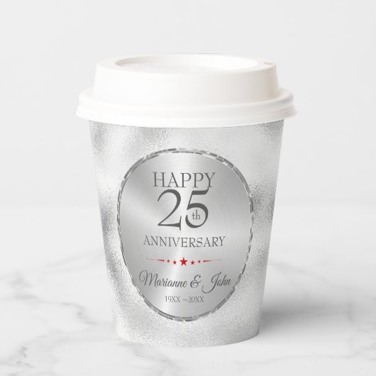 Gobelets En Papier Verre gris clair Foggy moderne - 25e anniversaire  (Recto)
