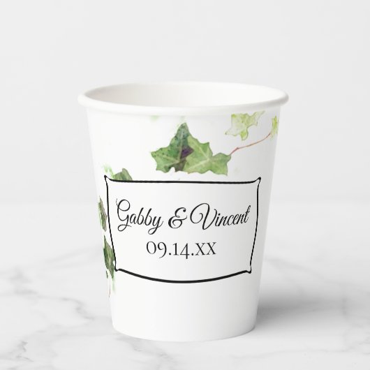 Gobelets En Papier Vert anglais Vin Vin Mariage d'aquarelle (Recto)