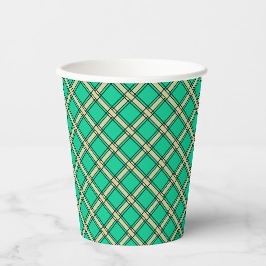 Gobelets En Papier Vert beige, motif plaid (Recto)