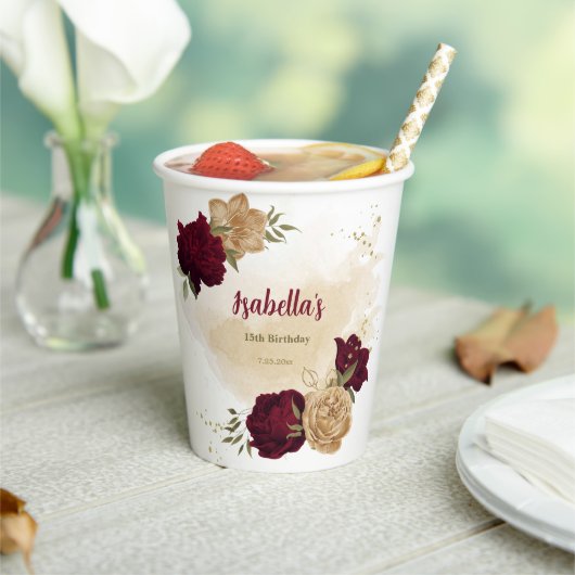 Gobelets En Papier Vert bordeaux beige or botanique  (Insitu)