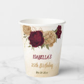 Gobelets En Papier Vert bordeaux beige or botanique  (Verso)