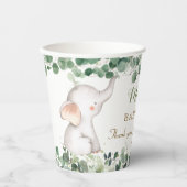 Gobelets En Papier Vert Eléphant mignon Baby shower neutre genre (Recto)