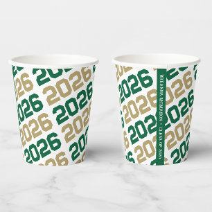Gobelets En Papier Vert et Bronze Or sur Diplôme de l'Année de Promot