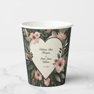 Gobelets En Papier Vert foncé luxuriant et rose pâle Mariage floral