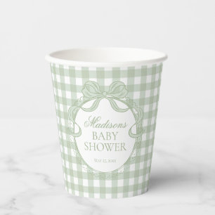 Gobelets En Papier Vert Gingham Coquette Noeud Baby Shower