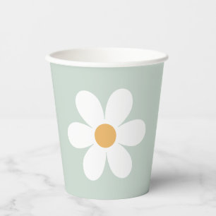 Gobelets En Papier Vert marguerite rétro boho