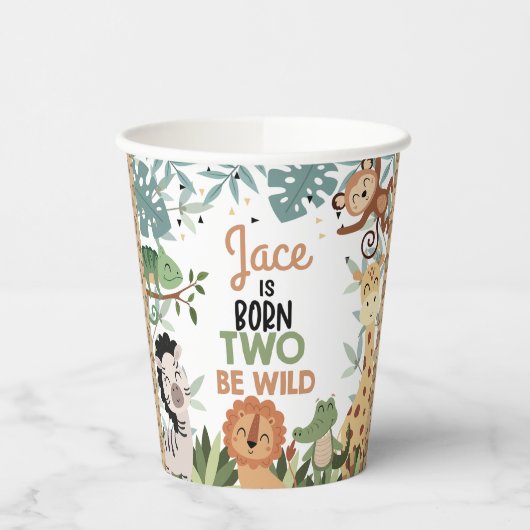 Gobelets En Papier Vert moderne Brown né deux être sauvage 2e anniver (Gauche)
